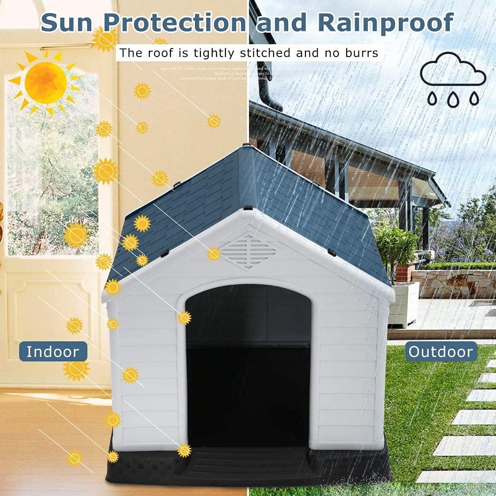 Large Plastic Dog House Indoor Outdoor Pet Kennel with Air Vents, 39 Inch High M8648