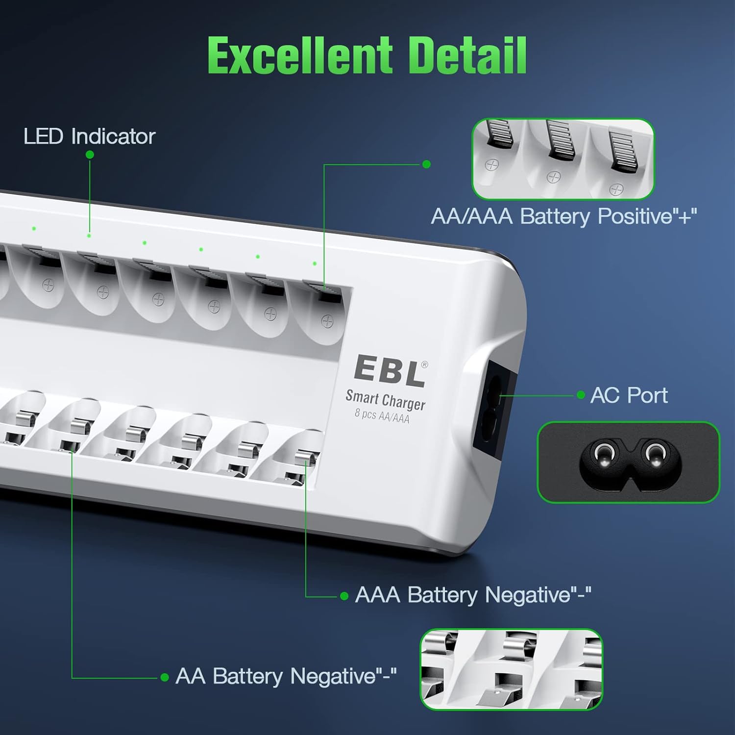 EBL Rechargeable AA AAA Batteries with 8-Bay Charger, 2300mAh & 800mAh R82045