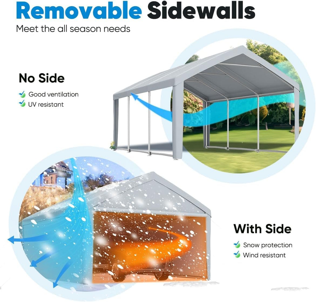 Quictent 13'x20' Heavy Duty Carport Galvanized Car Canopy Outdoor Boat Shelter - Silver Gray X40987