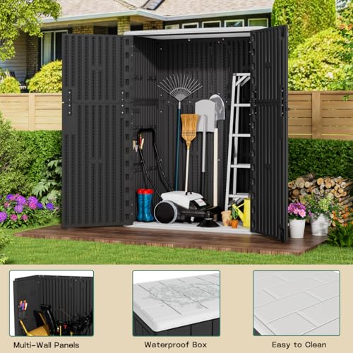 KINYING Outdoor Vertical Storage Shed 57 Cu.ft Waterproof Lockable Brown C842304