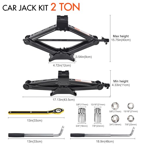 Car Jack Kit 2 Ton Scissor Jack with Lug Wrench for Car SUV A198