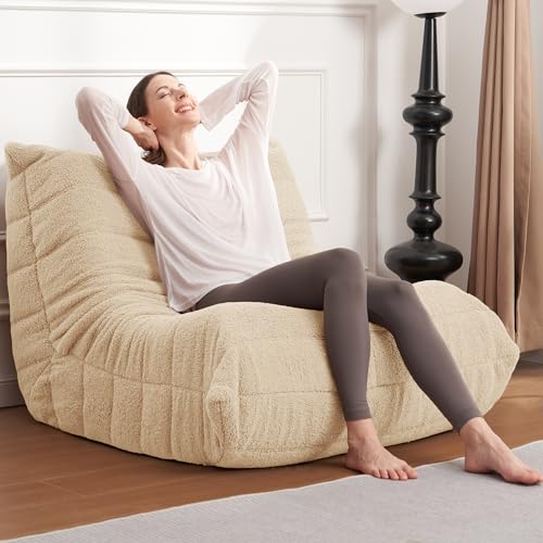 Bean Bag Chair Big Sofa for Adults with Memory Foam, Black Plush A2357