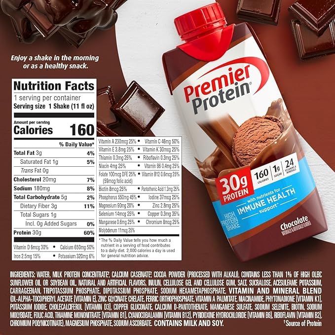 Premier Protein Cafe Latte Shake, 30g Protein, 11 fl oz, 12 Pack A19679