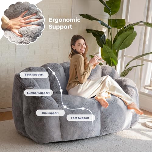 MAXYOYO Floral Shaped Bean Bag Sofa for Adults, Faux Fur, Beige M8911
