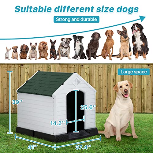 Dkeli White Large Dog House Indoor Outdoor Waterproof Plastic Pet Shelter Kennel T80678