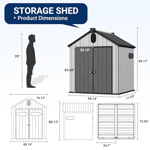 Outdoor Resin Storage Shed 6x6 FT with Lockable Door U754