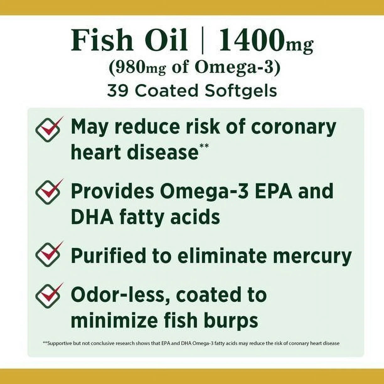 Nature's Bounty Fish Oil Omega-3 Coated Softgels 1400 mg, 39 Count Y241538