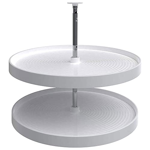 Rev-A-Shelf 24" Full Circle Dual Tier Lazy Susan Organizer for Upper Corner Wall Cabinets, Plastic Home Rotating Storage Shelves, White, 2062-24-11-1