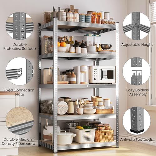 Yaheetech 5-Tier Heavy Duty Garage Shelving Unit, Adjustable Metal Storage Rack, Blue J339478