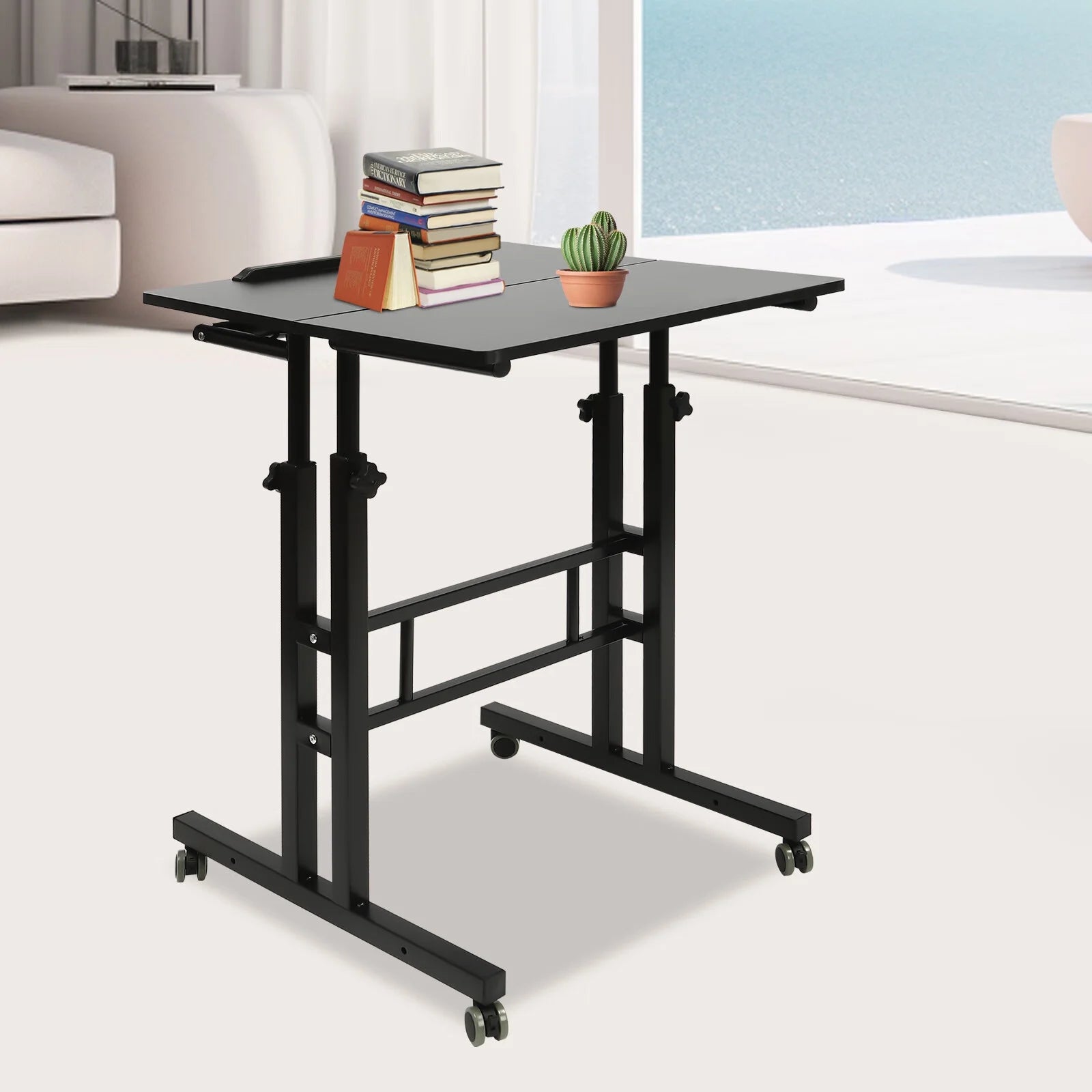Loyalheartdy 24" Mobile Stand Up Desk with Wheels, Adjustable Height, Black L148256