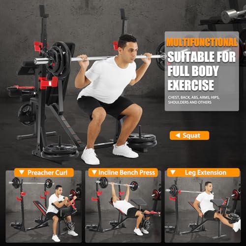 OPPSDECOR Professional Weight Bench Set with Barbell and Squat Rack, 900LBS Heavy Duty for Home Gym I582
