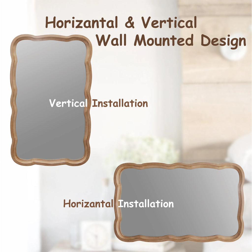 COZAYH Curved Wood Frame Accent Mirror, Farmhouse French Country Wall Mirror, 23.5"L x 38"W F7466