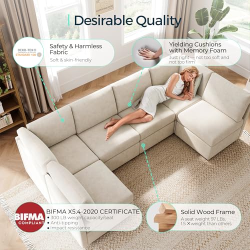 LINSY HOME Modular U Shaped Sectional Sofa with Storage, Blue M8981