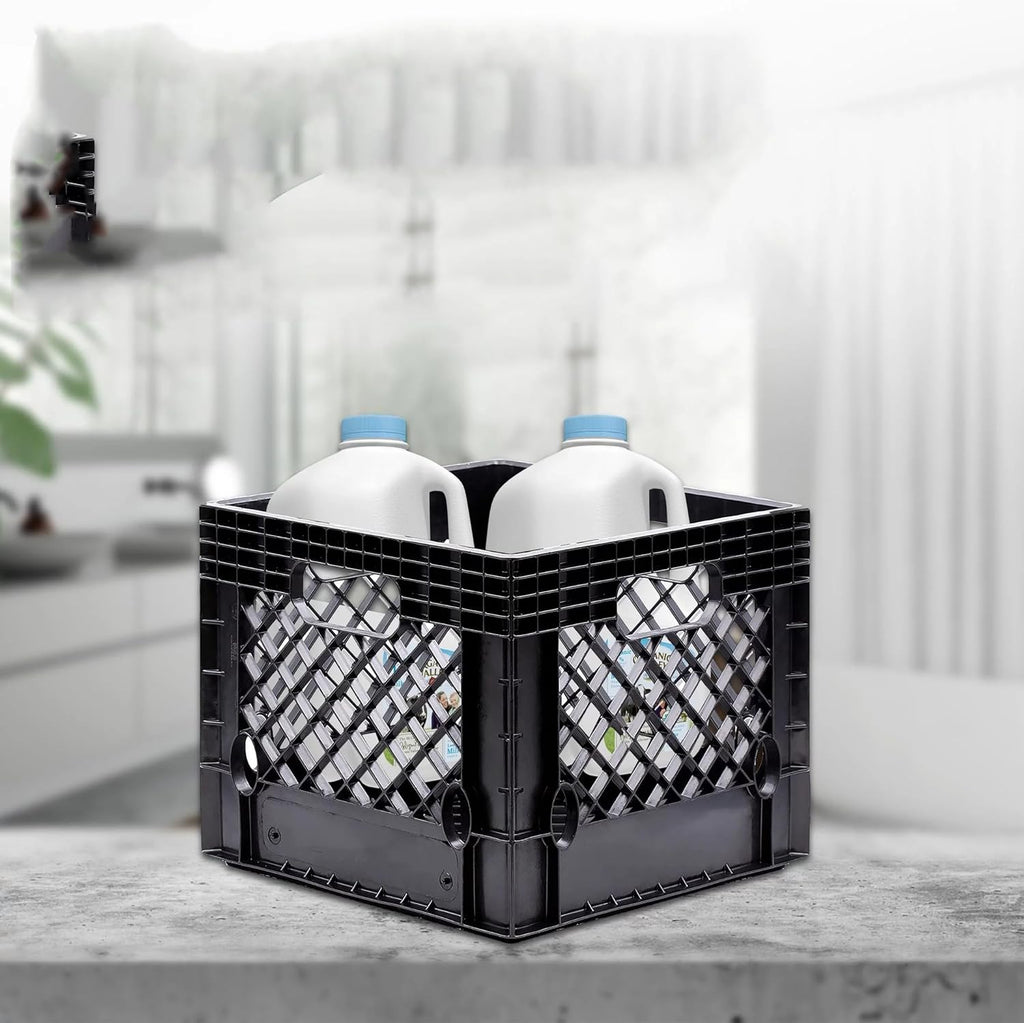 16QT Heavy-Duty Plastic Square Milk Crate, Black R74561