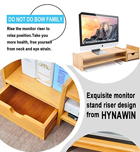 Bamboo 2 Tier Monitor Stand Riser with Drawers for Desk Organizer K364684