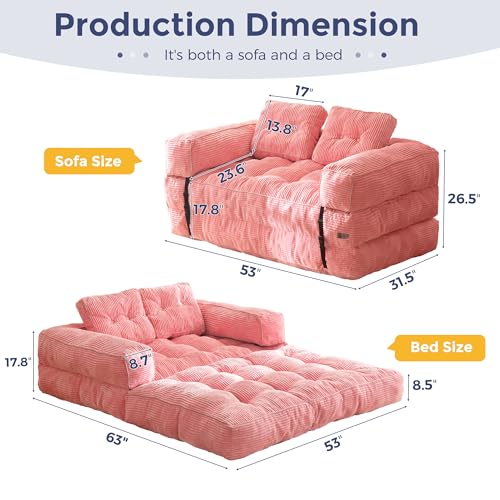 MAXYOYO Folding Sofa Bed L-Shaped Convertible Sleeper Couch with Pillow, Dark Grey X9070