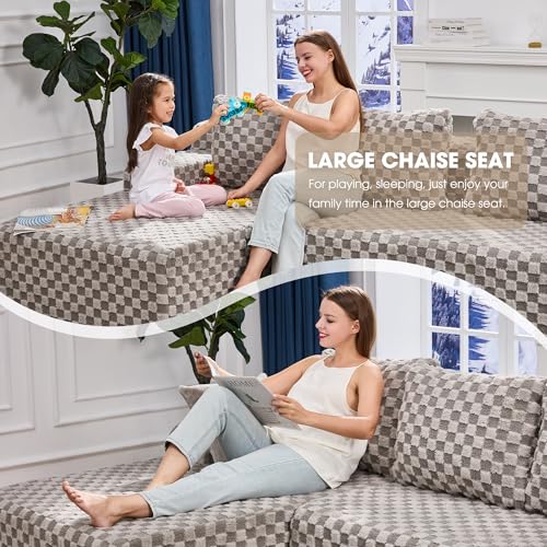 Modular Sectional Sofa L-Shape Couch with Oversized Chaise, Grey Stripe I49459