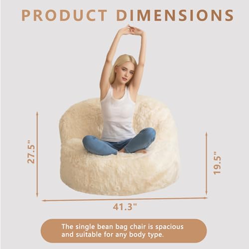 BYBYME Giant Faux Fur Bean Bag Chair for Adults with Filler T1937