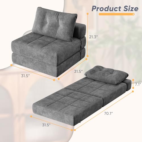 Homall Folding Sofa Bed with Headrest & Lumbar Pillow, Chenille Fabric, White M9437