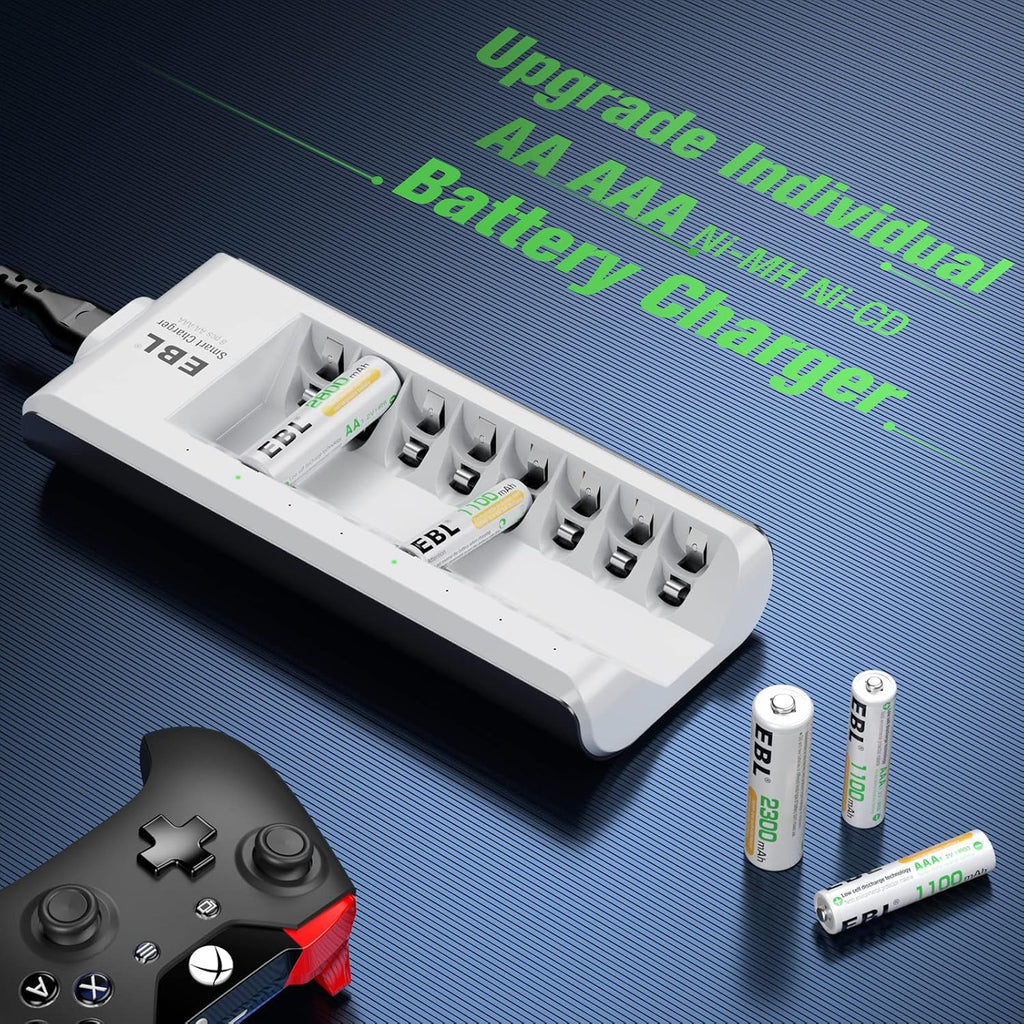EBL Rechargeable AA AAA Batteries with 8-Bay Charger, 2300mAh & 800mAh R82045