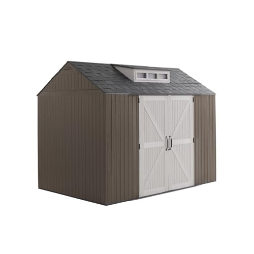 Resin Outdoor Storage Shed with Floor, Weatherproof, Lockable, Brown, 7x7 FT S969