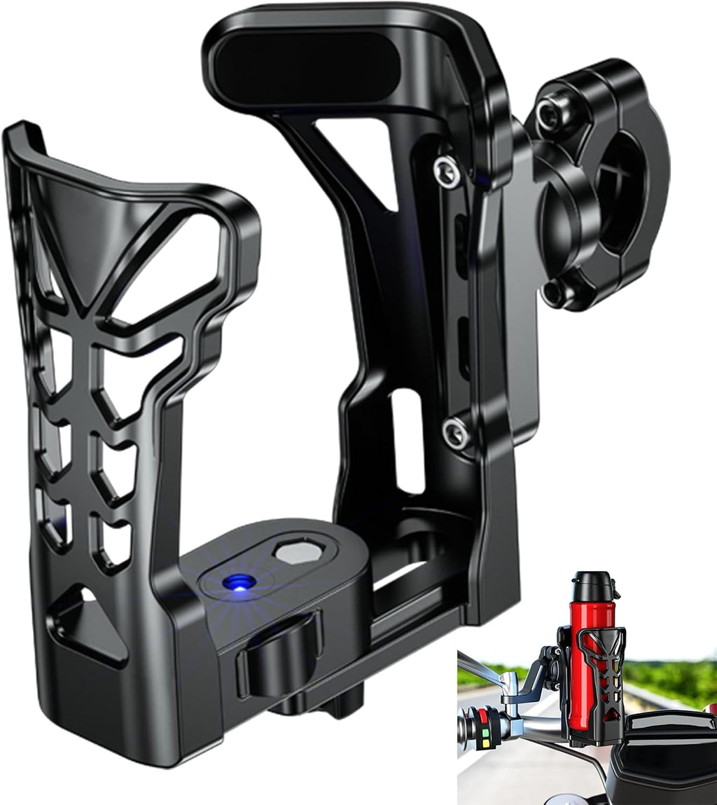 Motorcycle Cup Holder, Upgraded Bike Cup Holder, Bike Water Bottle Holder with Atmosphere Light, 360° Rotation Expandable Design, Max Load 32oz, for Bike Motorcycle ATV（Matte Black）