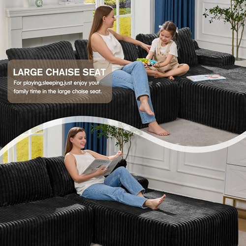 Modular Sectional Sofa L-Shape Couch with Oversized Chaise, Grey Stripe I49459