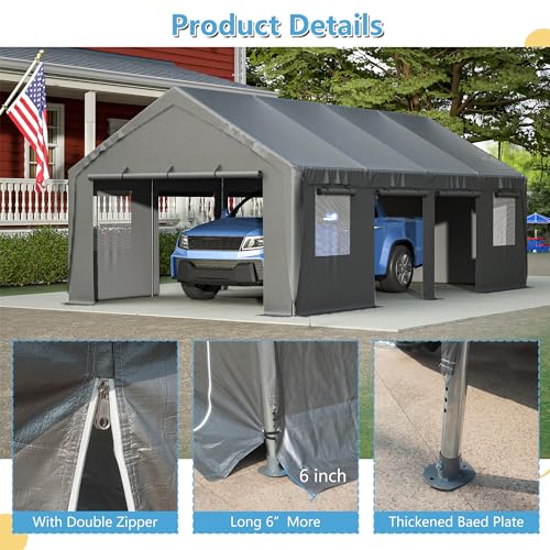 Carport 20x12ft 2-in-1 Portable Garage Heavy-Duty Waterproof with Ventilated Windows D99656