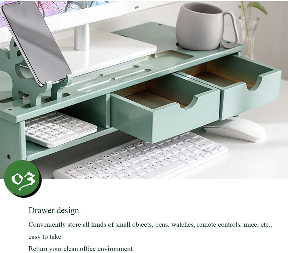 Bamboo Monitor Stand with Drawers Ergonomic Computer Riser Q7487