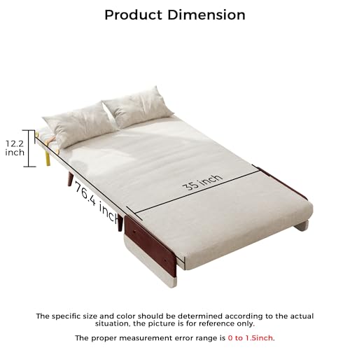 Convertible Chair Bed Sleeper for Adults with Wooden Arms, Linen G638