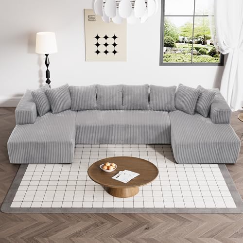 131" Modular Sectional Sofa Cloud Couch, Corduroy Memory Foam Black O10952