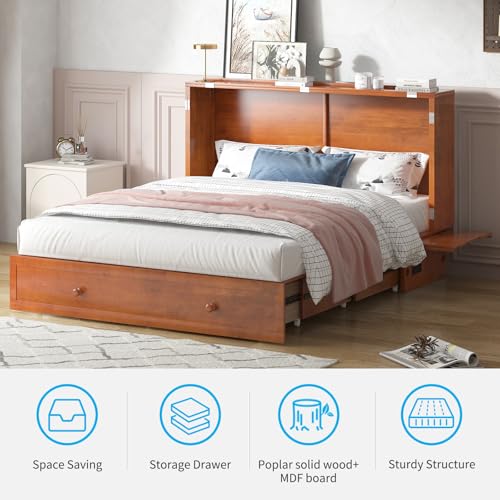 Mjkone Queen Size Murphy Bed with Tri-Folding Mattress and Charging Station N4725