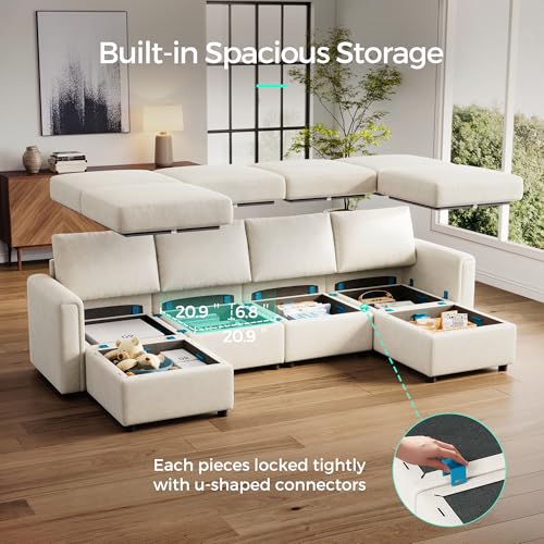 LINSY HOME Modular U Shaped Sectional Sofa with Storage, Blue M8981