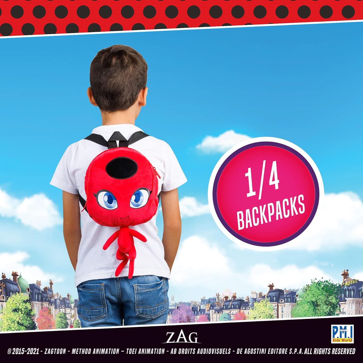 P.M.I. Miraculous Ladybug Plush School Backpack 12-Inch Collectible S144