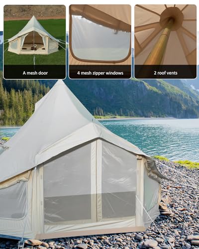 Canvas Bell Tent 4 Seasons Yurt with Stove Jack, Waterproof for Family Camping Q415
