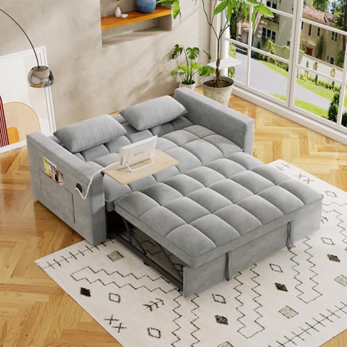 WIIS' IDEA Convertible Sofa Bed 3-in-1 Velvet Sleeper with Adjustable Backrest, Gray L188547