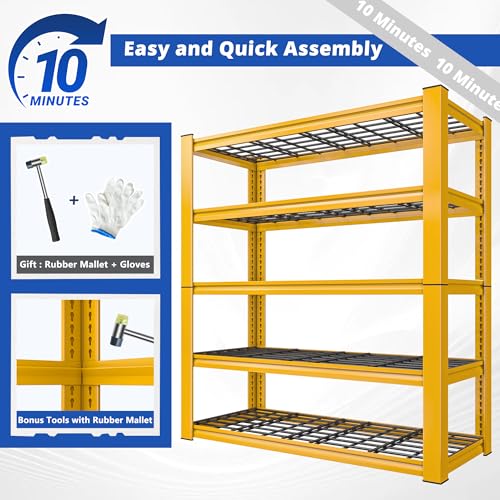 REIBII 3010LBS Storage Shelves 72" H Heavy Duty Metal 5 Tier Adjustable Shelving, Black B7978