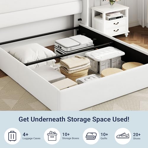 Allewie Full Size Lift Up Storage Bed with Wingback Headboard, Light Beige C85153