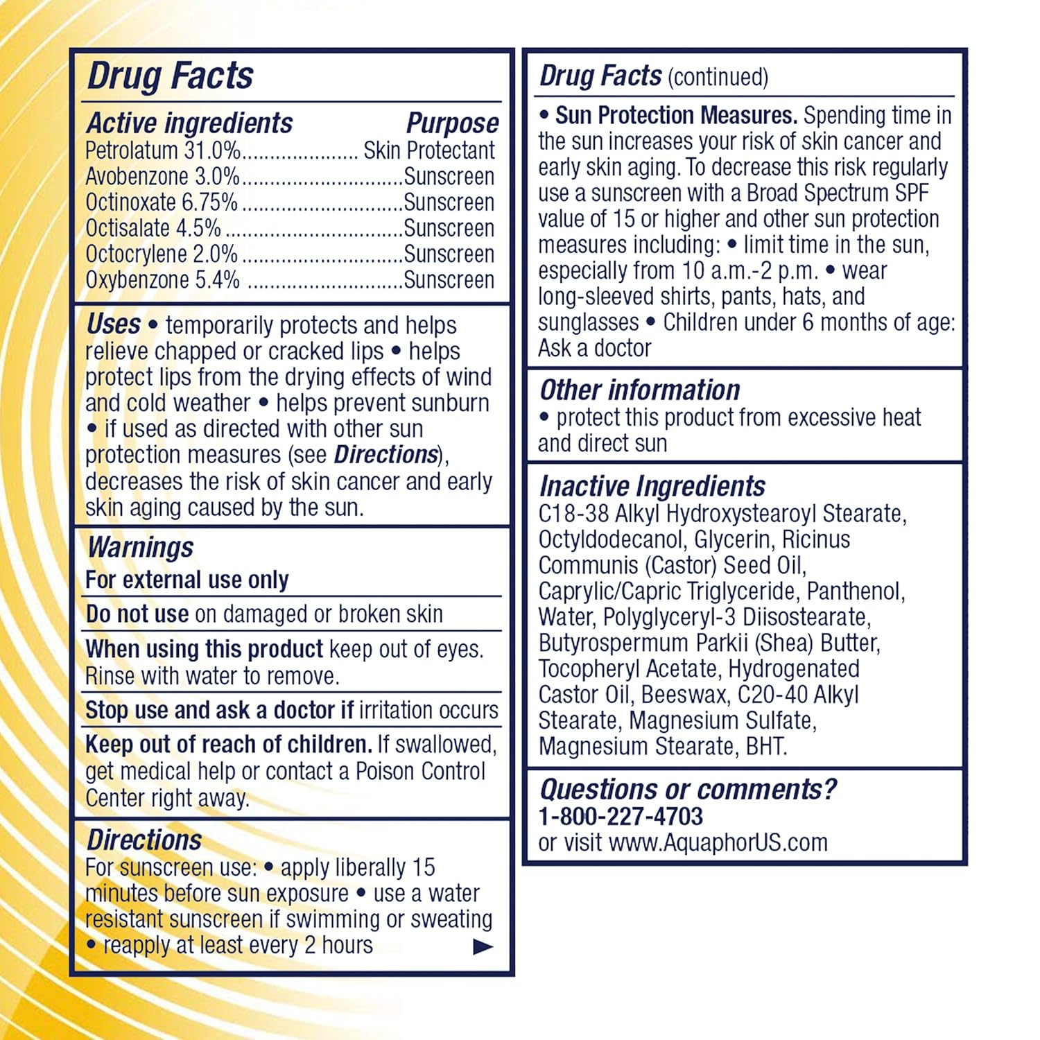 Aquaphor Lip Repair Stick with Sunscreen, 2 Count K653