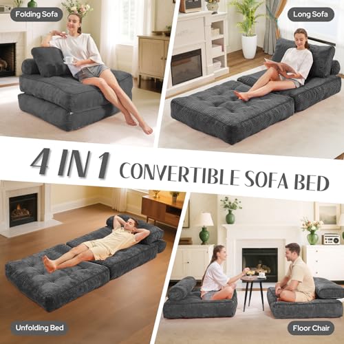 HABUTWAY Folding Sofa Bed Convertible Sleeper Chair with Dual-Pillow, Black D26880