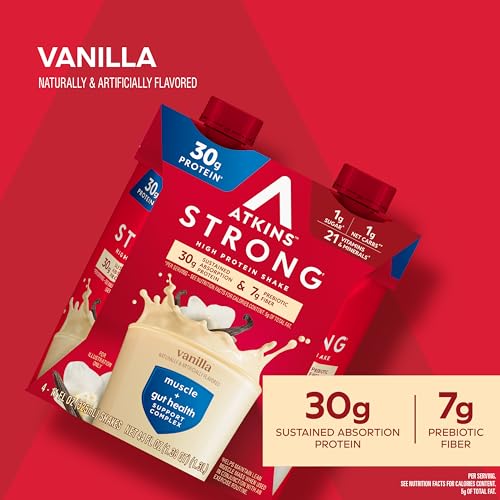 Atkins Strong High Protein Shake, Milk Chocolate, 30g Protein, 12 Count X136