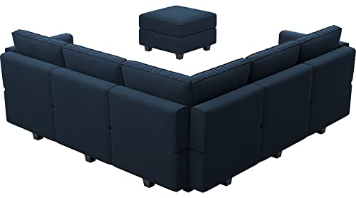 Belffin Modular Velvet Sectional Sofa with Chaise Lounge and Storage, Grey T418154