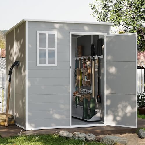 UDPATIO Outdoor Storage Shed 6x6 FT Resin Garden Shed with Lockable Door D90316