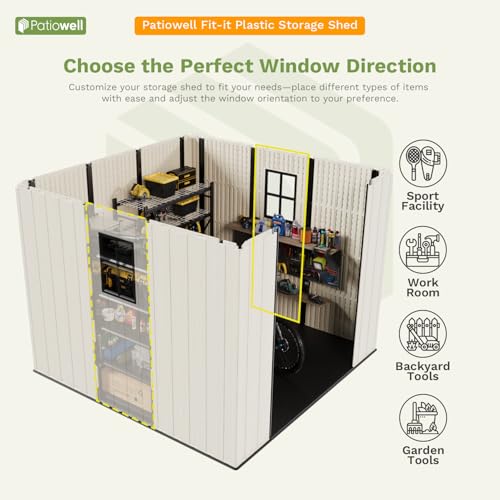 Patiowell 8 x 12 FT Plastic Outdoor Storage Shed with Floor, Window and Lockable Door F41822