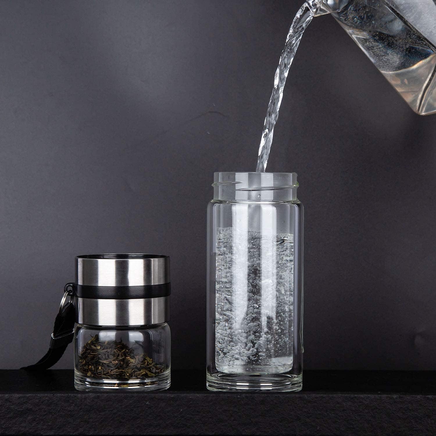 PARACITY Glass Tea Infuser Bottle Double Wall Portable Tumbler 13 OZ K30741