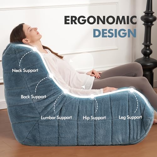 Bean Bag Chair Big Sofa for Adults with Memory Foam, Black Plush A2357