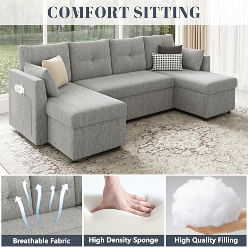 Oversized Sleeper Sofa Couch with Double Storage Chaise, Dark Grey U1381