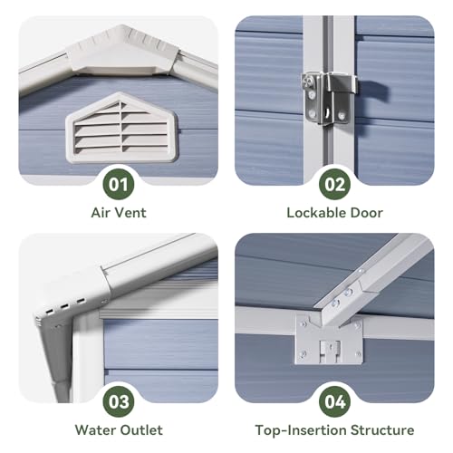 Aoxun 6 x 8 FT Outdoor Storage Shed with Window, Resin, Lockable Doors, Grey N693