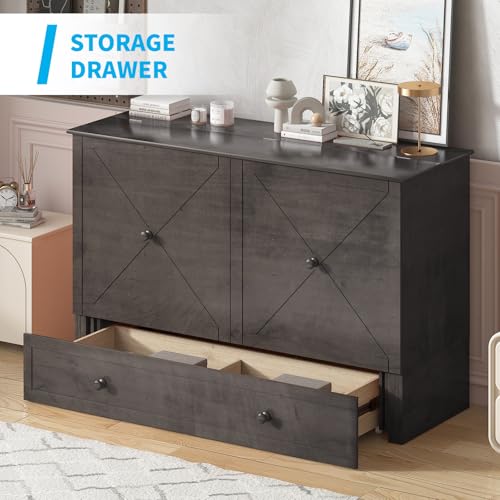 Mjkone Queen Size Murphy Bed with Tri-Folding Mattress and Charging Station N4725