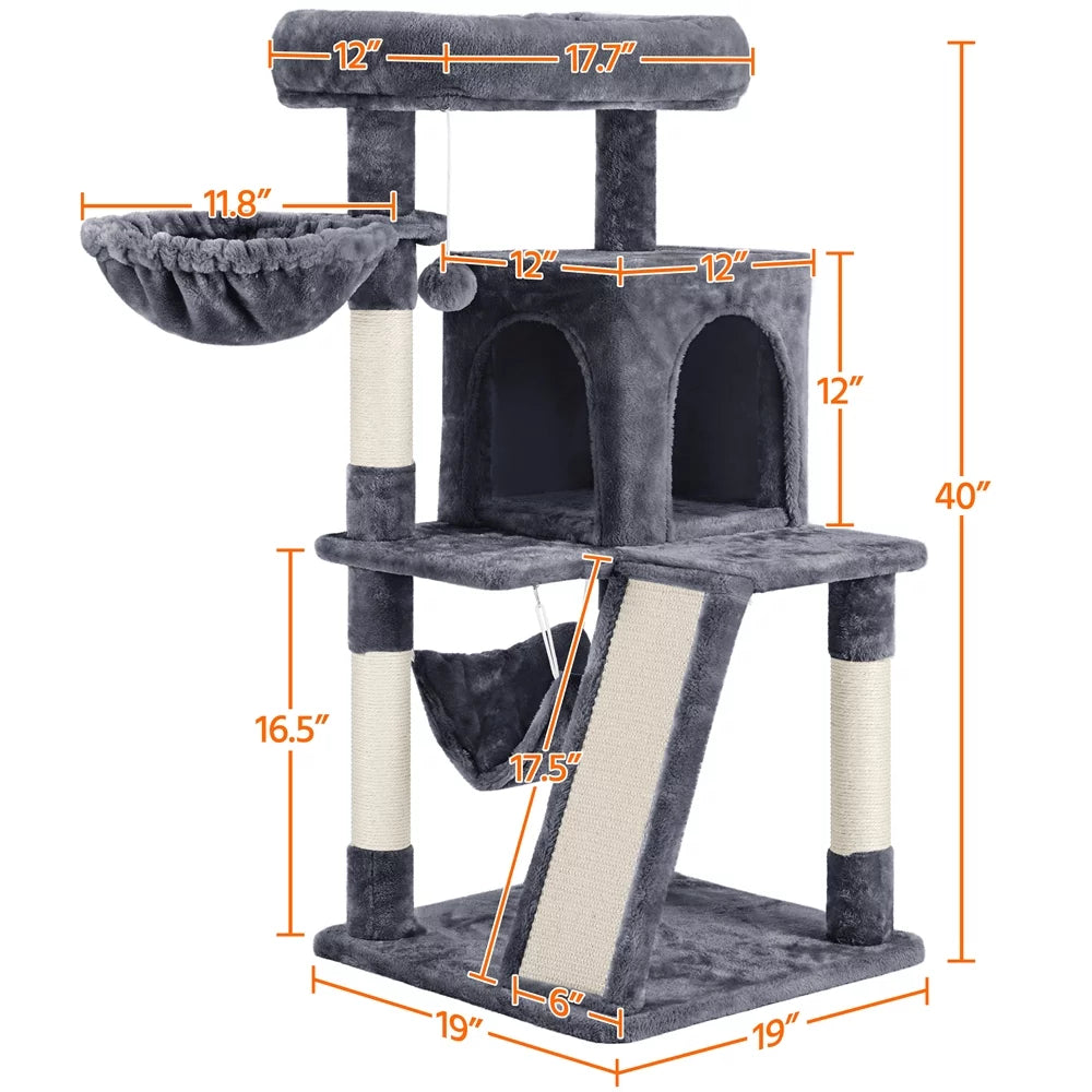 Topeakmart 40-in Cat Tree Tower with Condo Perch, Dark Gray M5481